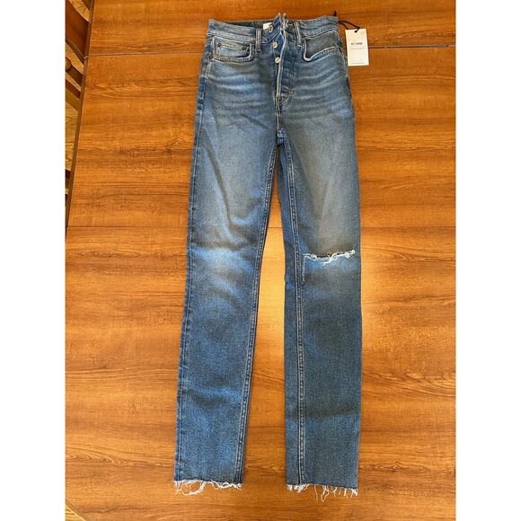 Re/Done Denim - RE/DONE Originals 90s Ultra High Rise Skinny Broken Through Raw‎ Hem Size 26